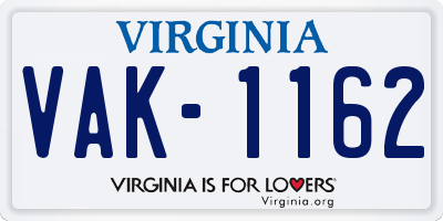 VA license plate VAK1162
