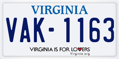 VA license plate VAK1163