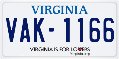 VA license plate VAK1166