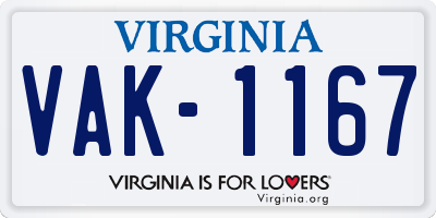 VA license plate VAK1167
