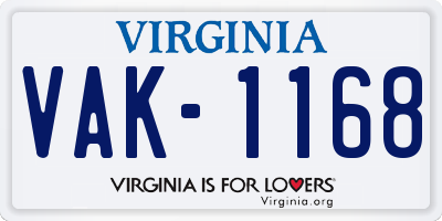 VA license plate VAK1168