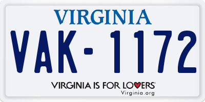 VA license plate VAK1172