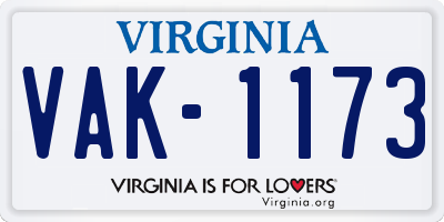 VA license plate VAK1173