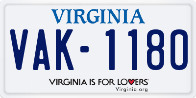 VA license plate VAK1180