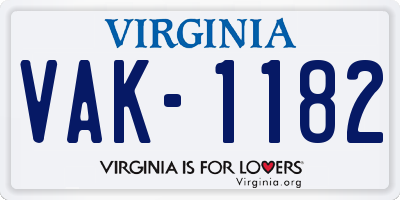 VA license plate VAK1182