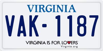 VA license plate VAK1187
