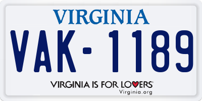 VA license plate VAK1189