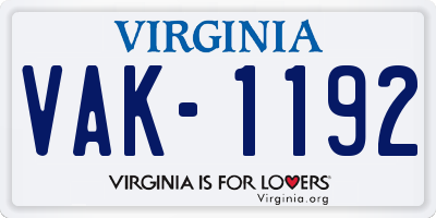 VA license plate VAK1192