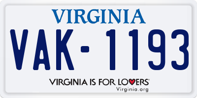 VA license plate VAK1193