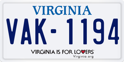 VA license plate VAK1194