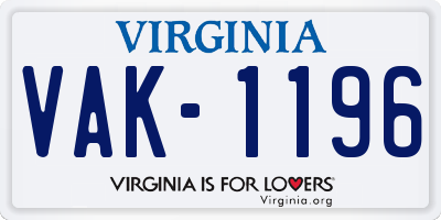 VA license plate VAK1196