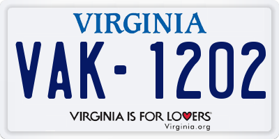 VA license plate VAK1202