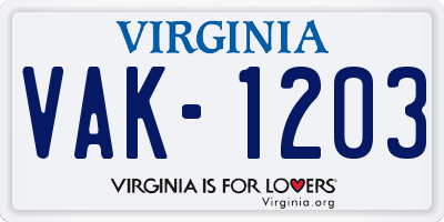 VA license plate VAK1203