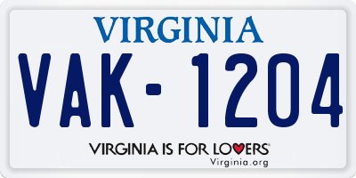 VA license plate VAK1204