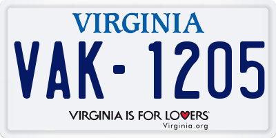 VA license plate VAK1205