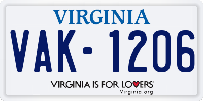 VA license plate VAK1206