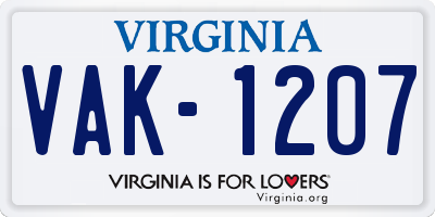 VA license plate VAK1207