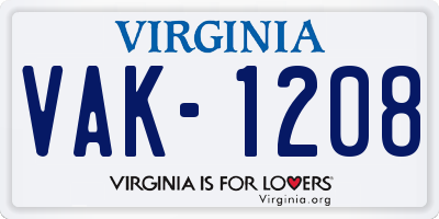 VA license plate VAK1208