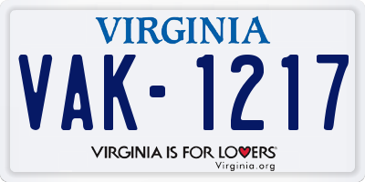VA license plate VAK1217
