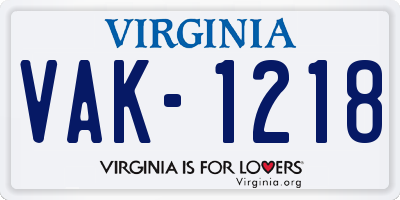 VA license plate VAK1218
