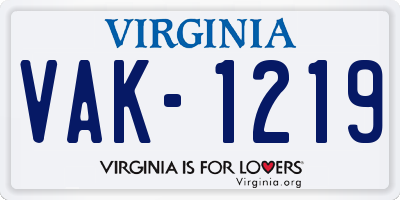 VA license plate VAK1219