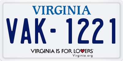 VA license plate VAK1221