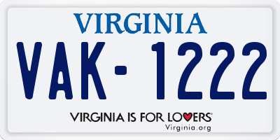 VA license plate VAK1222