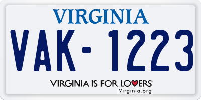 VA license plate VAK1223