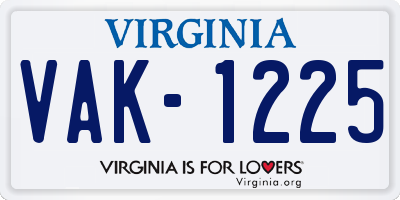 VA license plate VAK1225