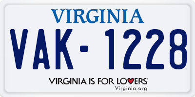 VA license plate VAK1228