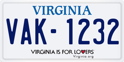 VA license plate VAK1232