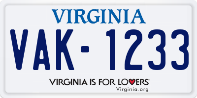 VA license plate VAK1233
