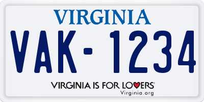 VA license plate VAK1234