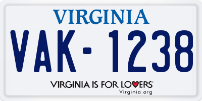 VA license plate VAK1238