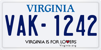 VA license plate VAK1242