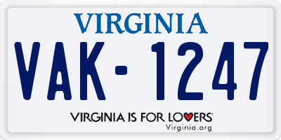 VA license plate VAK1247