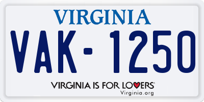 VA license plate VAK1250
