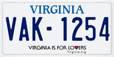VA license plate VAK1254