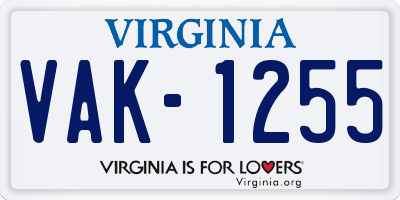 VA license plate VAK1255