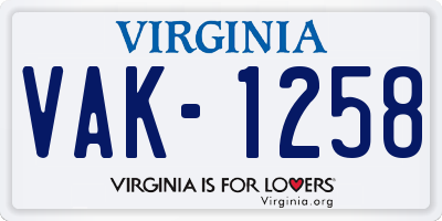 VA license plate VAK1258
