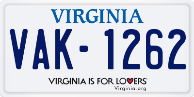 VA license plate VAK1262
