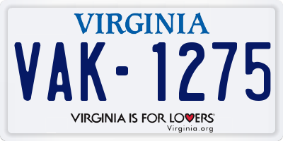 VA license plate VAK1275