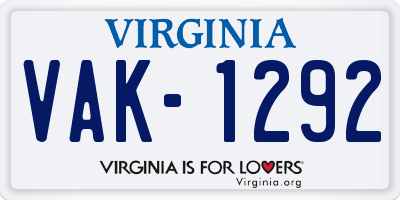VA license plate VAK1292