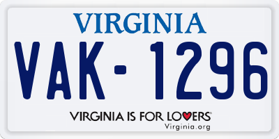 VA license plate VAK1296