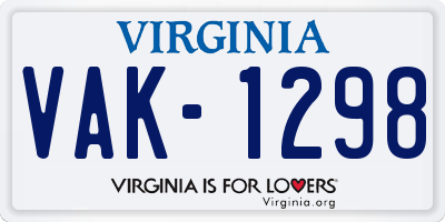 VA license plate VAK1298
