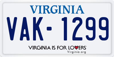 VA license plate VAK1299