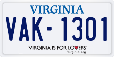 VA license plate VAK1301