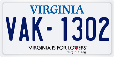 VA license plate VAK1302