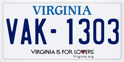 VA license plate VAK1303