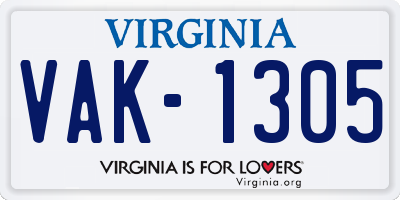 VA license plate VAK1305